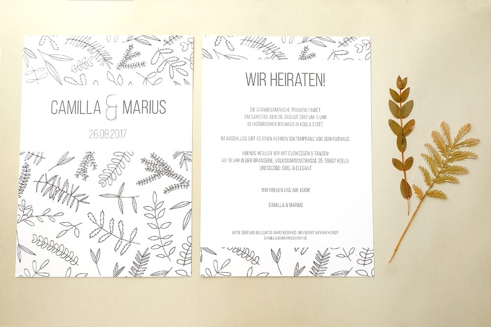 Einladung floral | Green Wedding | Hochzeitspapeterie | STUDIO KARAMELO | Blaetter und Zweige | Hochzeitseinladung