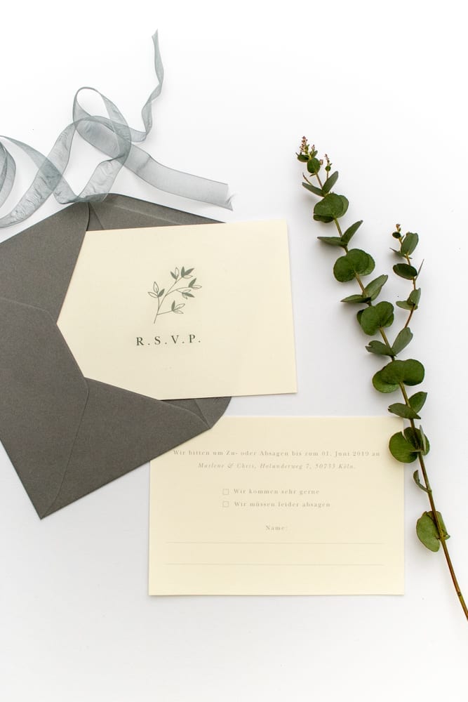 Florale Antwortkarte RSVP JASMIN – Hochzeitspapeterie Recyclingpapier
