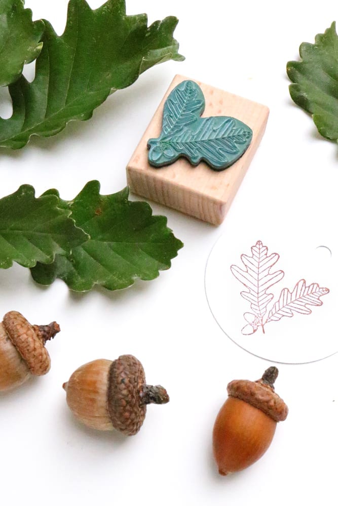 Stempel Eichenblatt Mini-Stempel Laub mit braunem Stempelkissen